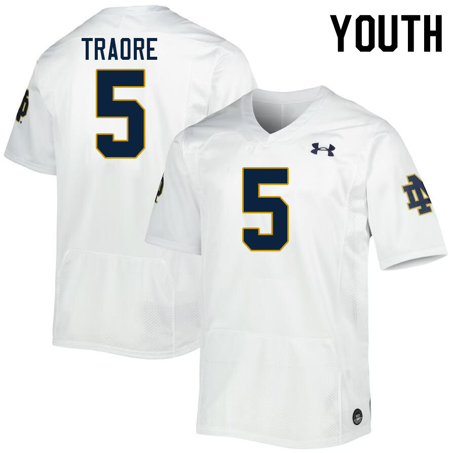 Youth #5 Boubacar Traore Notre Dame Fighting Irish College Football Jerseys Stitched-White